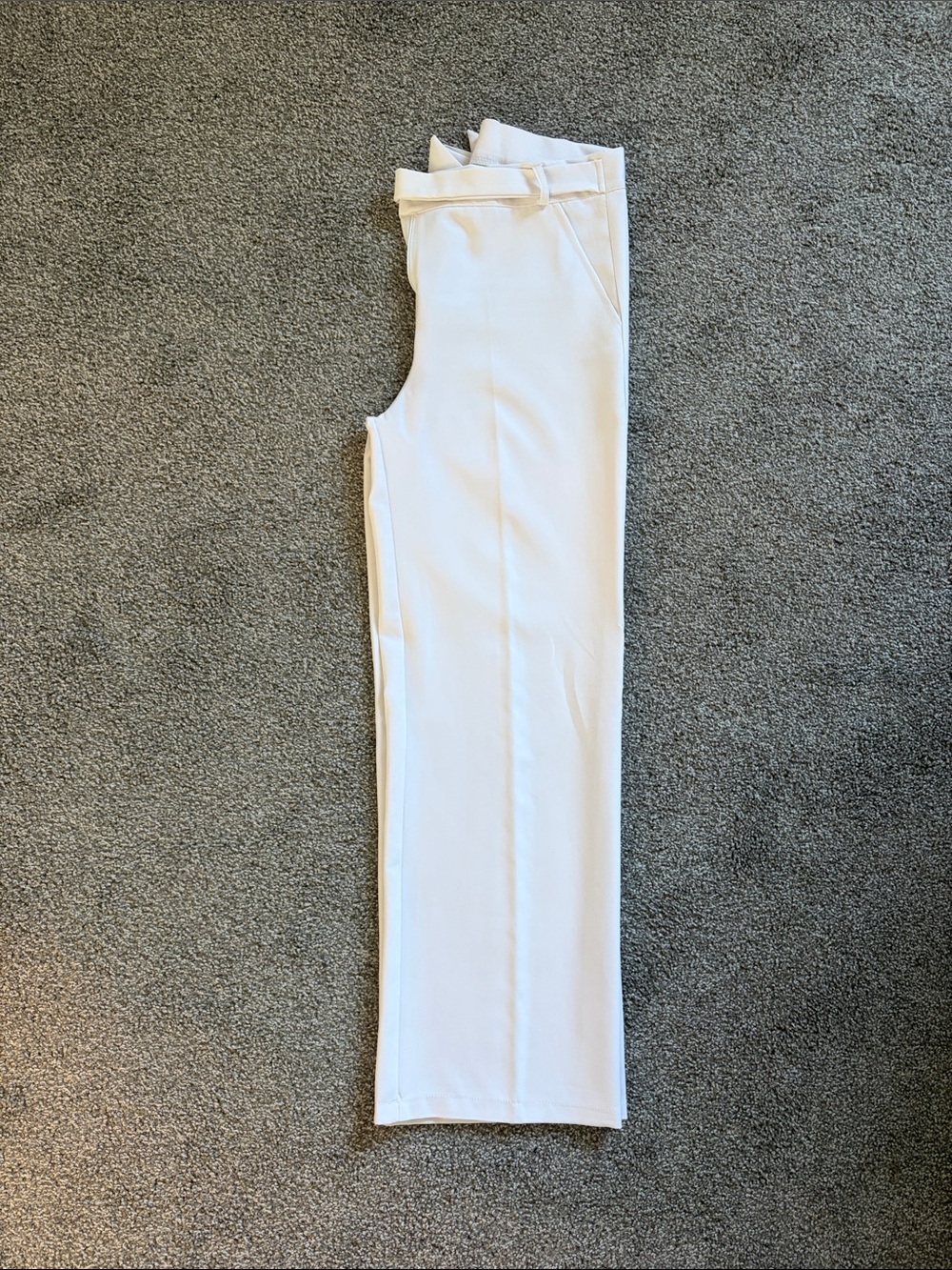 White High-Waisted Straight-Leg Trousers with Tie Belt